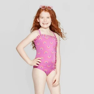 Cat & Jack Girls' Rainbow Skies One Piece Swimsuit, L 10/12 Purple - Picture 1 of 8