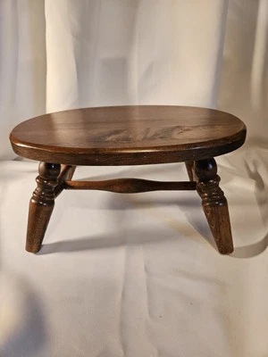 Dowel Spun Legs Solid Wood Footstool Farmhouse Vintage Rustic - Image 1 of 4