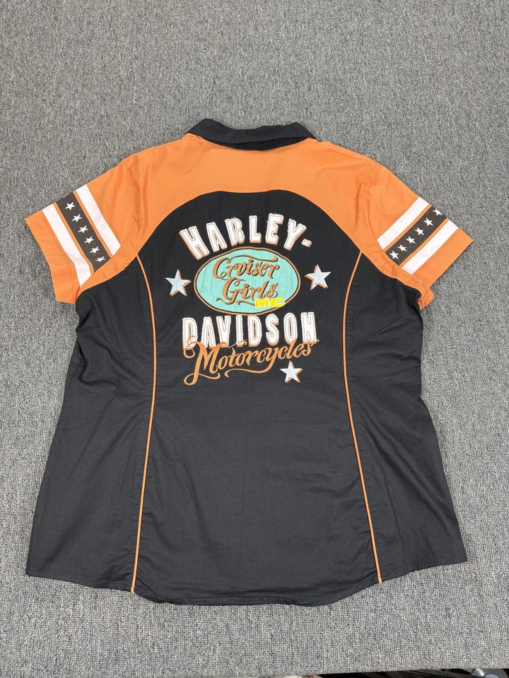 Camisa Harley Davidson Mujer 2XL Negra Naranja Cruiser Niñas Cremallera Frontal Top Foto 1 de 4