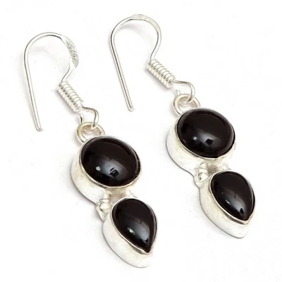 Birthstone Jewlery Gift Black Onyx Gemstone Silver Plated Earring 1.5" n088 - Image 1 of 4
