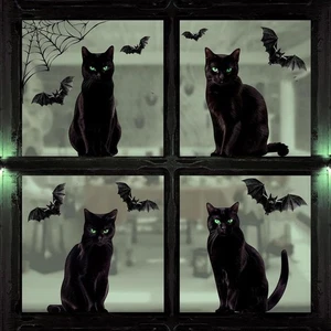 Halloween Window Art Ghost Cling Spooky Clings Set Ghosts Black Cat Pumpkin - Picture 1 of 10
