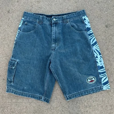 Pantalones cortos de surf vintage No Boundaries talla 36 estampado hawaiano cargo  Foto 1 de 4