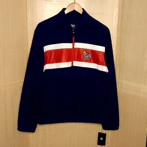 GIII Sports University Of Kansas Mens Blue Teddy Quarter Zip Pullover Large - Picture 1 of 8