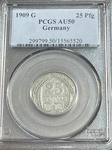 ***1909-G  25 PFENNIGS GERMAN EMPIRE PCGS AU50***J-18 - Picture 1 of 4