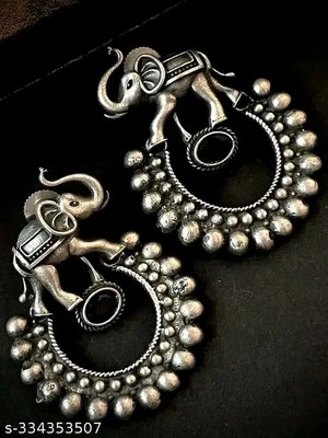 Hermoso Pendiente de Plata Elefante Diseño Único Elegante Indio Pendiente Foto 1 de 4