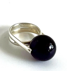 Vintage Sterling Silver 950 Purple Marble Ball Ring Size 7 - Picture 1 of 5