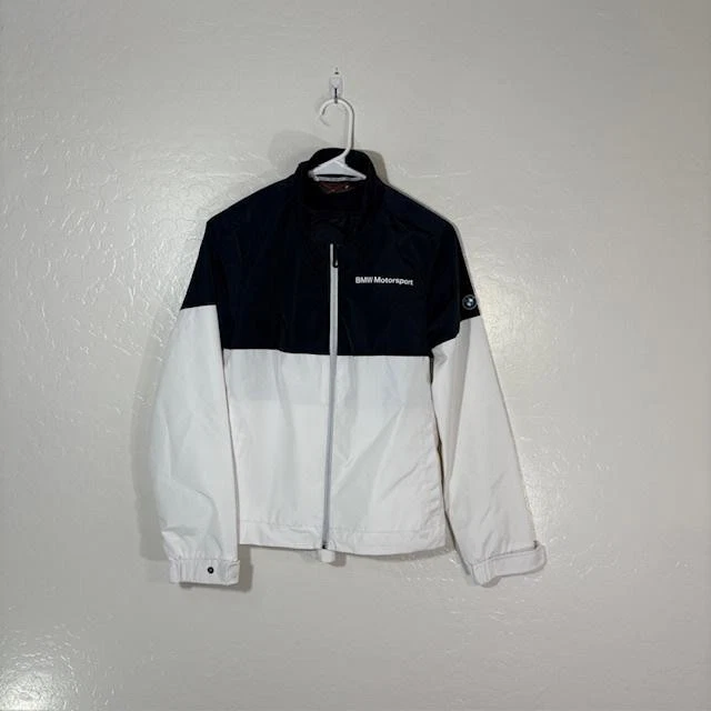Jaqueta BMW Motorsport Feminina Pequena Preta Branca Zíper Completo Logotipo de Corrida Leve - Imagem 1 de 4