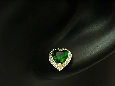 333 Gold Ohrstecker 1 PAAR Herz Zirkonia smaragd und klar Ohrring  - Bild 1 von 4