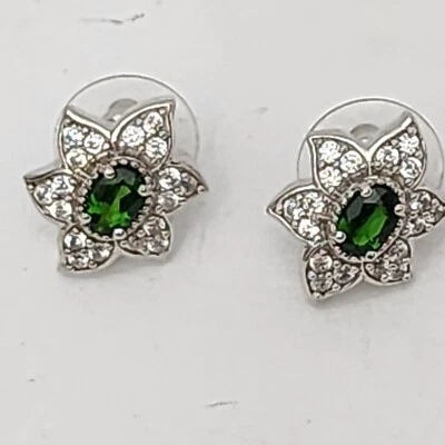 D'Joy Natural Russian Diopside & Zircon Earrings Platinum Over Sterling Silver Foto 1 de 4