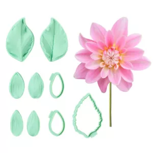 9PCS Dahlia Flower Fondant Mold Set Petal Veining Silicone Mold Sugarcraft DIY - Picture 1 of 8