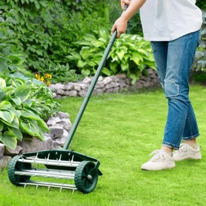 Taylor & Brown Garden Rolling Lawn Aerator, 45Cm Manual Grass Spikes Roller with - Picture 1 of 12