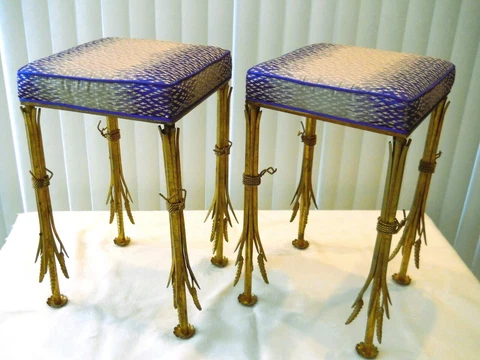 Gilded Sheaf Sheath of Wheat Stools Maison Bagues Hollywood Regency Bench Cover