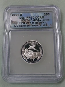 2006 S South Dakota Silver Quarter First Day of Issue Proof 70 DCAM (504) - Picture 1 of 2