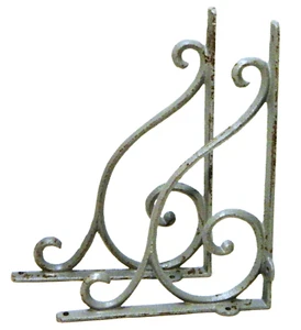 Wall Brackets Cast Metal Shelf Support Scroll Gray Set 2 - Picture 1 of 8
