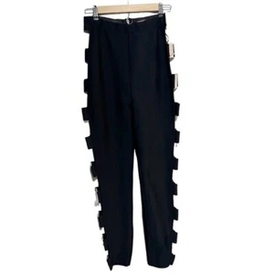 Fashion Nova NWOT Black Gold Open Side Buckle High Waist Skinny Pants Size Large - Foto 1 di 5