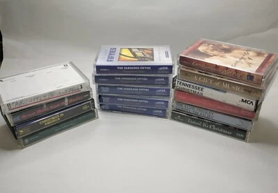 15 Audio Cassette Tapes Fifties Christmas Elvis Gospel Country Movies in Holder - Image 1 of 4