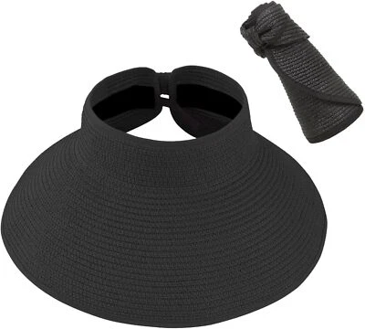 Womens Summer Straw Hats Wide Brim Sun Hat UV Protection One Size, Black  - Image 1 of 4