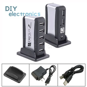 Hub ad alta velocità 7 porte USB 2.0 + adattatore di alimentazione CA PC laptop spina UE/USA US - Foto 1 di 12