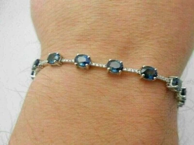 Brazalete Tenis Topacio Azul Simulado Corte Ovalado 10.00Ct Chapado en Oro Blanco 14k Foto 1 de 3