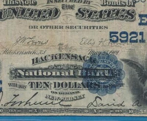 $10. 1882 DATE BACK #5921 THE HACKENSACK N.B. NEW JERSEY PCGS F-15 - Picture 1 of 3