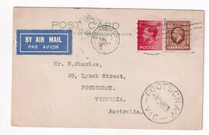 EVIII-1d & GV 5d on Stamp dealer postcard to Australia-1937-see scan for info - Picture 1 of 3
