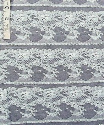 3+ yd Pale Blue Sheer Poly Tulle Mesh Floral Strip Fabric,Curtain Panel,Drapery - Image 1 of 2