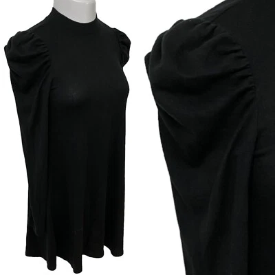 IZ Byer Sweater Dress Womens Medium Puff Long Sleeve Black Knit Prairie Cottage - Image 1 of 4