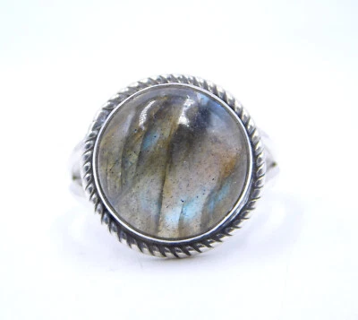4.5 GM 925 Argento Sterling Naturale Labradorite Cab Gemma Fine Misura Anello 7 - Immagine 1 di 4