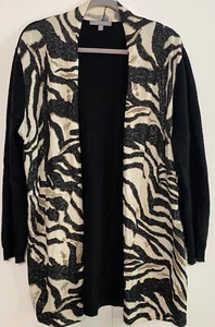Neiman Marcus Cashmere Black Animal Print Open Cardigan Xlarge - Picture 1 of 7