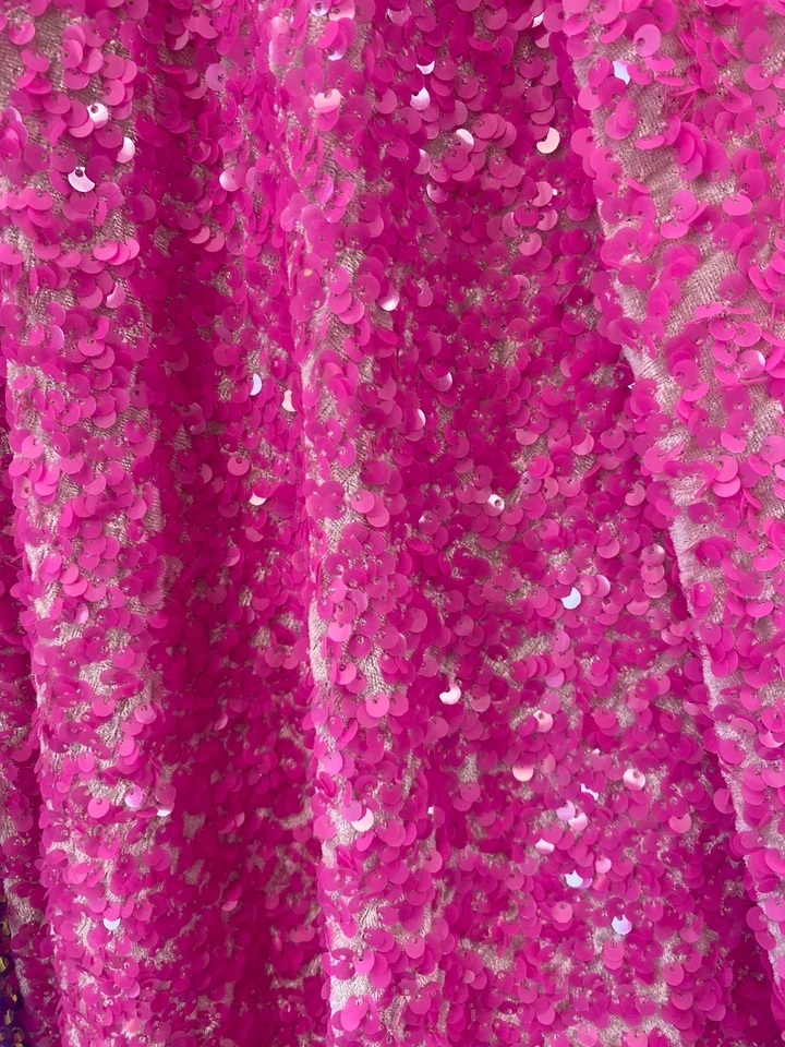 Fuchsia iridescent economic all over shiny sequins 2 way stretch velvet - Image 1 of 1