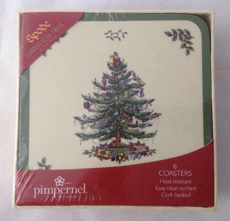Set of 6 Pimpernel Spode Christmas Tree Coasters Cork Back Gift Boxed - Image 1 of 3