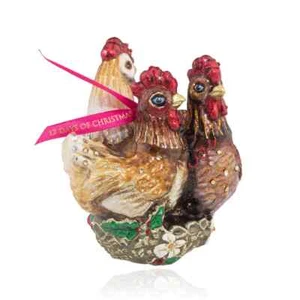 Jay Strongwater DREI FRANZÖSISCHE HÜHNER Glas Ornament Fabrik Brandneu, Geschenkbox Anhänger - Bild 1 von 5