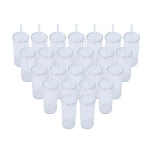 24-Pack 20oz Plastic Tumbler with Screw Top Lid and Straw, Clear - Picture 1 of 6
