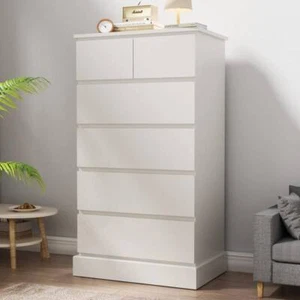 Bedroom Dresser&Chests of Drawers,Tall Dresser with 6 Wood Drawers,White Dresser - Picture 1 of 9