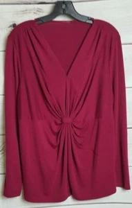 Women's Burgundy Deep V Long Sleeve Top (Size: L) - Picture 1 of 2