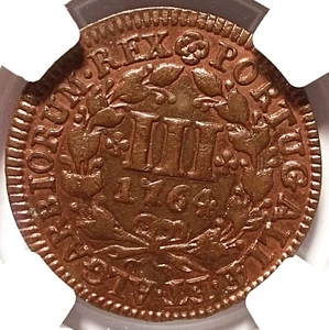 NGC AU - Portugal 3 Reis 1764 Münze (D. José I) - Bild 1 von 4
