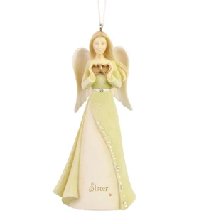 ✤ New FOUNDATIONS Ornament Crystal Figure SISTER ANGEL Green Winged Double Heart - Bild 1 von 2