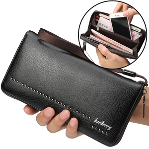 Men's Leather Long Clutch Wallet Larger Capacity Checkbook Card Purse Billfold - Picture 1 of 11
