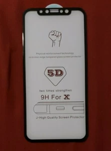 9H 5D Full Cover Tempered Glass Protective film for iPhone X Black - Picture 1 of 4