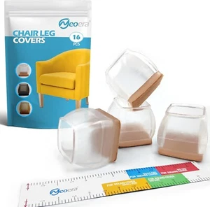 Package of 15 Square Large Silicone Chair Leg Covers Floor Protectors - Clear - Picture 1 of 6