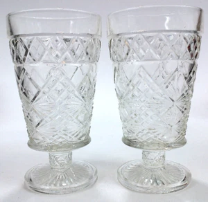 2 X Hazel Atlas Big Top Peanut Butter VTG Footed Iced Tea 5 5/8" Glasses MCM USA - Picture 1 of 3