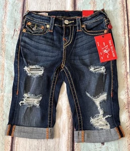New True Religion Riley Knee Length Denim Distress Blue Shorts Size W26 - Picture 1 of 13