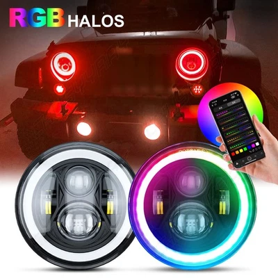 For Dodge D100 D200 D300 1968-1980 RGB 7'' LED Headlights DRL Lights Combo Pair - Image 1 of 4