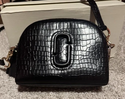 Marc Jacobs Croc Embossed Snapshot Leather Crossbody Bag Black - Image 1 of 4