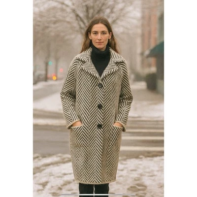 SISTERS COAT S CHEVRON STRIPE RELAXED MID LENGTH SIDE POCKETS FALL LUXURY CHIC - Image 1 of 4
