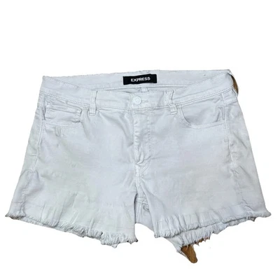 Express Stretch+ Mid Rise Shorts – Frayed Hem, Size 12, Soft White Denim - Image 1 of 4