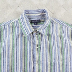 Lands' End Seersucker Shirt Mens Medium-Tall Striped Multi Color Button Up S/S - Picture 1 of 11