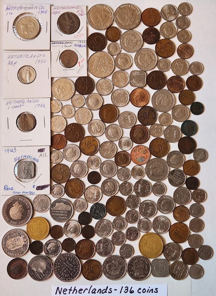 Lote de monedas del mundo: 136 monedas extranjeras de los Países Bajos Foto 1 de 1