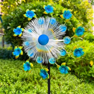 Blume Solar Wind Spinner Saphir kinetische Windmühle Skulptur Hof Terrasse Garten - Bild 1 von 5