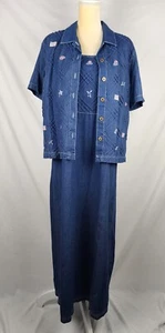 Koret City Blues Women's Blue Denim 2pc Maxi Dress Set sz M&L 4th Of July - Picture 1 of 7